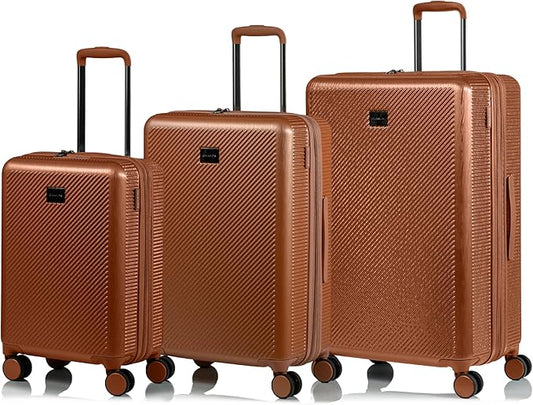 CHAMPS Iconic II Collection Durable Expandable Hardside Spinner 3-Piece Luggage Set, Ultra-Strong Lightweight Polycarbonate with TSA Locks and 360-Degree Wheels, Rose Gold