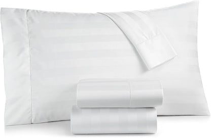 Queen Charter Club Damask Stripe 550 Thread Count Supima Cotton 4 Piece Sheet Set White