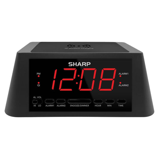 Wireless Charging Alarm Clock - Sharp: MagSafe Compatible, LED Display, USB Port, Modern Table Clock for Adults