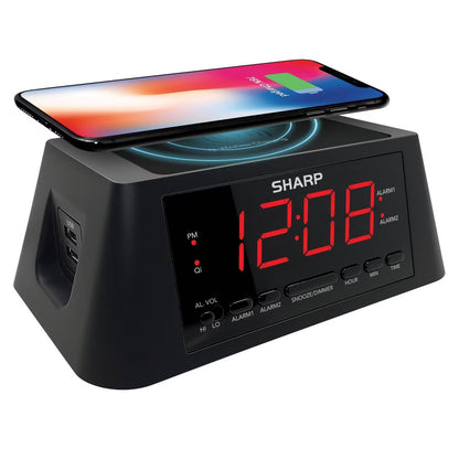 Wireless Charging Alarm Clock - Sharp: MagSafe Compatible, LED Display, USB Port, Modern Table Clock for Adults