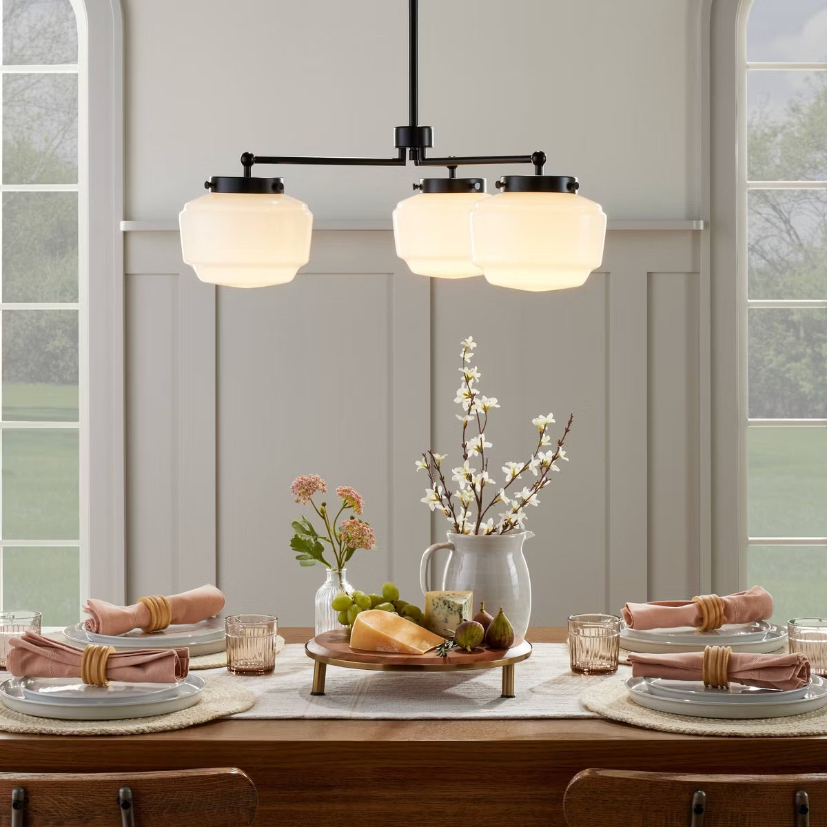 3-Arm Milk Glass Chandelier Ceiling Light - Hearth & Hand - Black Finish