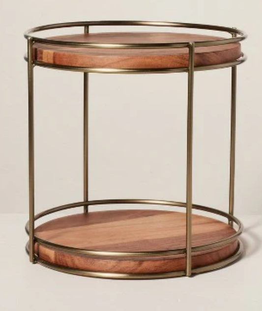 Tiered Wood & Metal Round Serving Stand Brass/Brown - Hearth & Hand with Magnolia