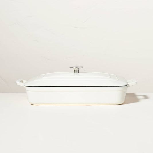 Enamel Coated Casserole/Bakeware Dish with Lid Cream - Hearth & Hand with Magnolia: Cast Iron, Hand Wash, Nonstick