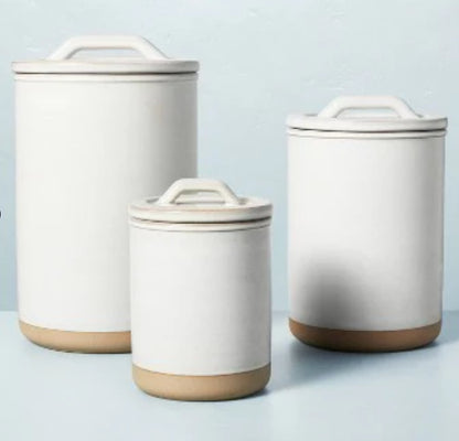 3pc Modern Rim Stoneware Canister Set Cream/Clay - Hearth & Hand