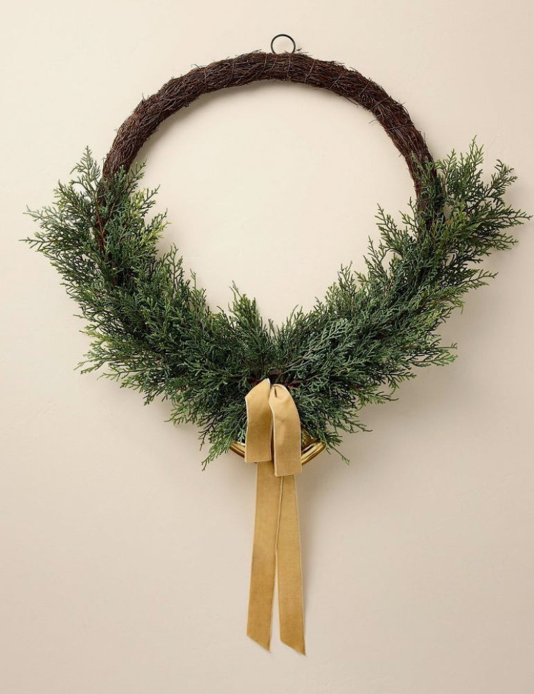 26" Faux Cedar Hoop Christmas Wreath with Bell Ornaments - Hearth & Hand