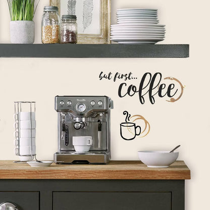 But First Coffee Quote Peel and Stick Wall Decal Black/Gold