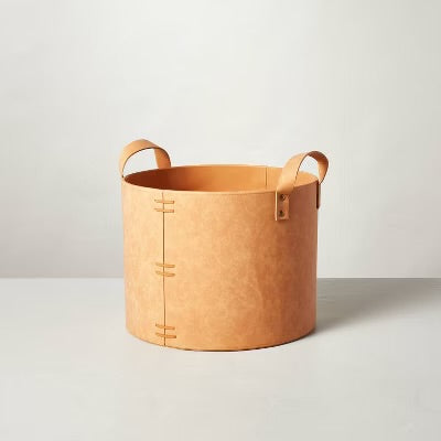 Medium Faux Leather Storage Bin Camel