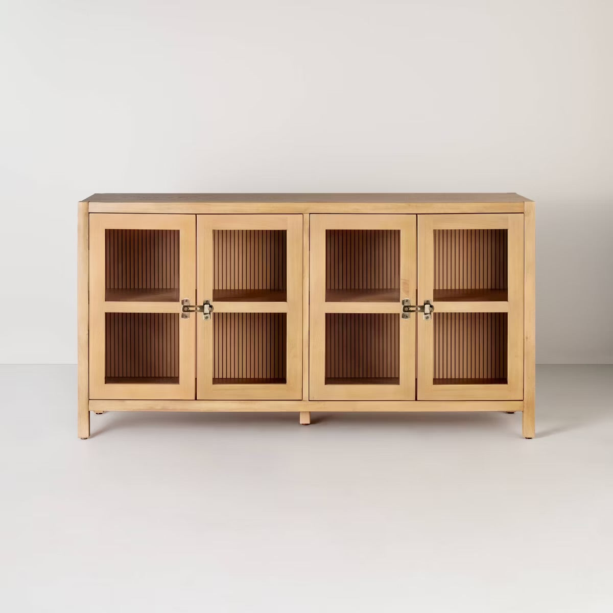 Grooved Wood with Glass 4-Door Sideboard Buffet Cabinet- Natural - Hearth & Hand with Magnolia