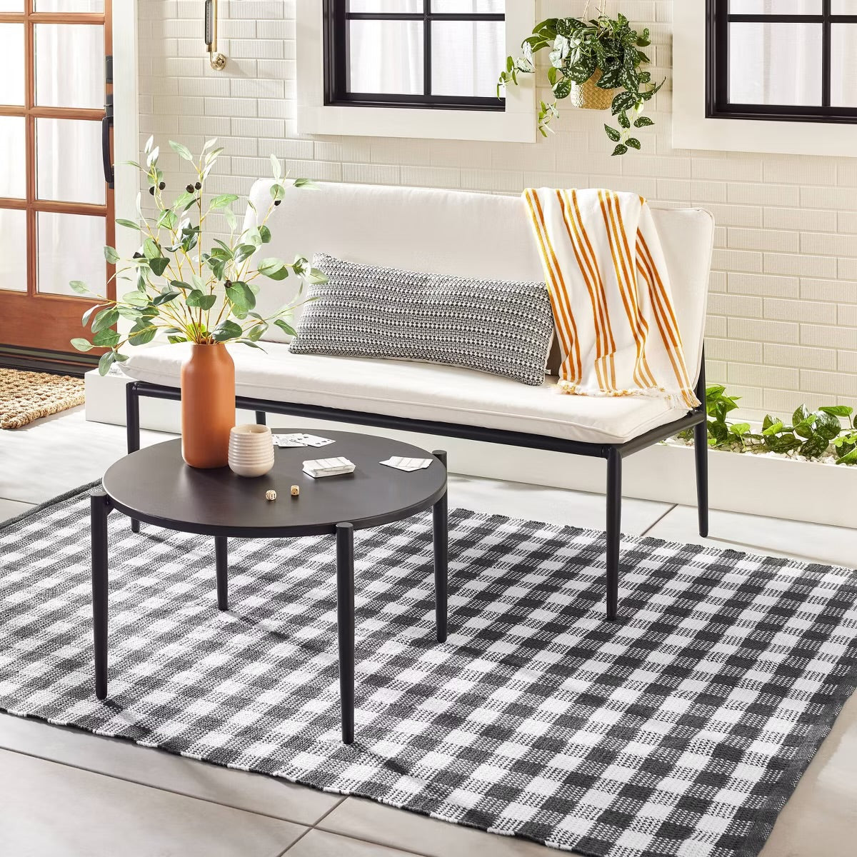 5'x7' Textured Gingham Indoor/Outdoor Woven Area Rug Dark Gray/Cream - Hearth & Hand with Magnolia