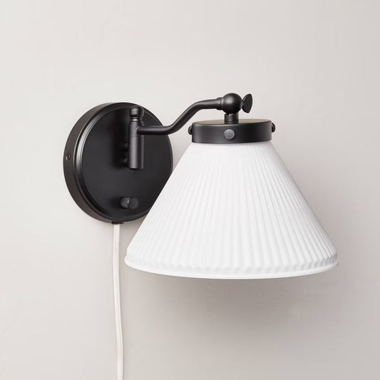 Reeded Milk Glass Wall Sconce Black Finish - Hearth & Hand with Magnolia