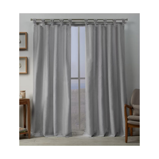 Set of 2 96"x54" Loha Linen Braided Tab Top Window Curtain Panel Light Gray