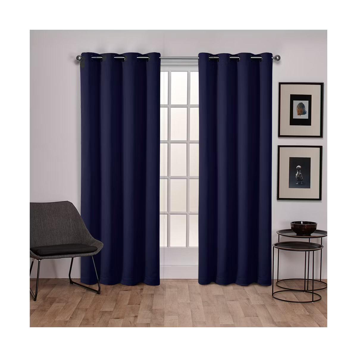 Set of 2 (84"x52") Sateen Twill Weave Insulated Blackout Grommet Top Window Curtain Panels Blue