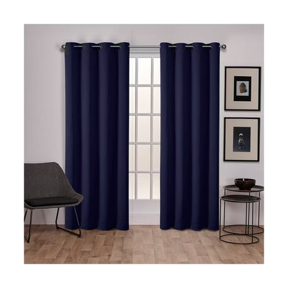 Set of 2 (84"x52") Sateen Twill Weave Insulated Blackout Grommet Top Window Curtain Panels Blue