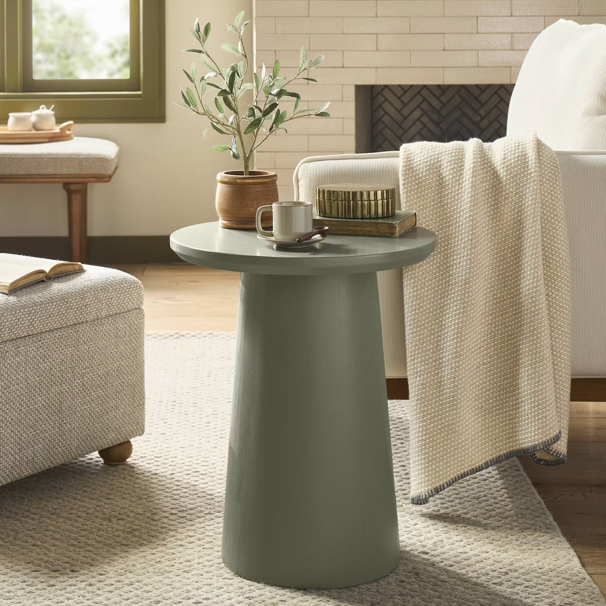 Wooden Round Pedestal Accent Side Table - Sage Green - Hearth & Hand with Magnolia