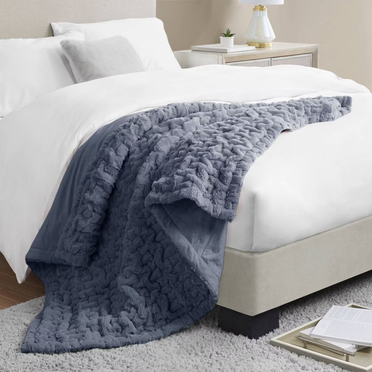 50"x60" Ruched Faux Fur Throw Blanket - Madison Park