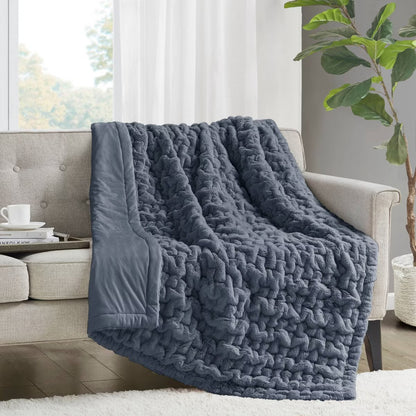 50"x60" Ruched Faux Fur Throw Blanket - Madison Park