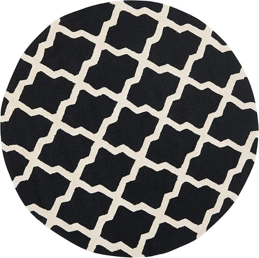 6' Round, Black & Ivory, Handmade Trellis Wool