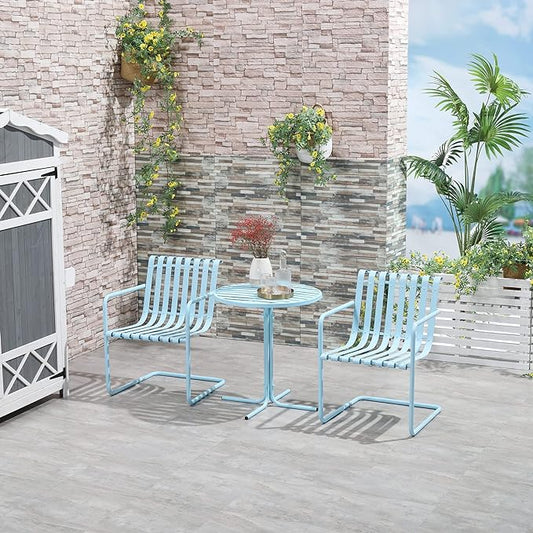 Pre Order Outsunny 3 Pieces Patio Bistro Set, Metal Frame Garden Coffee Table Set with 2 Chairs & Round Table