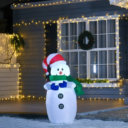 HOMCOM 4ft Inflatable Christmas Decoration Snowman Wearing Hat and Gloves, Blow-Up Outdoor LED