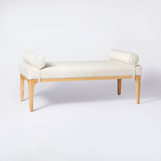 Randolph Bench with Bolster Pillows Linen (KD) - Threshold designed with Studio McGee