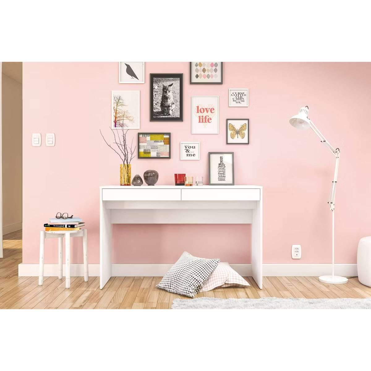 Lindoia 2 Drawer Writing Desk White