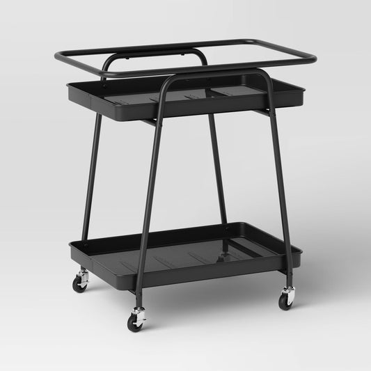 Metal Mesh Rolling Patio Bar Cart Black