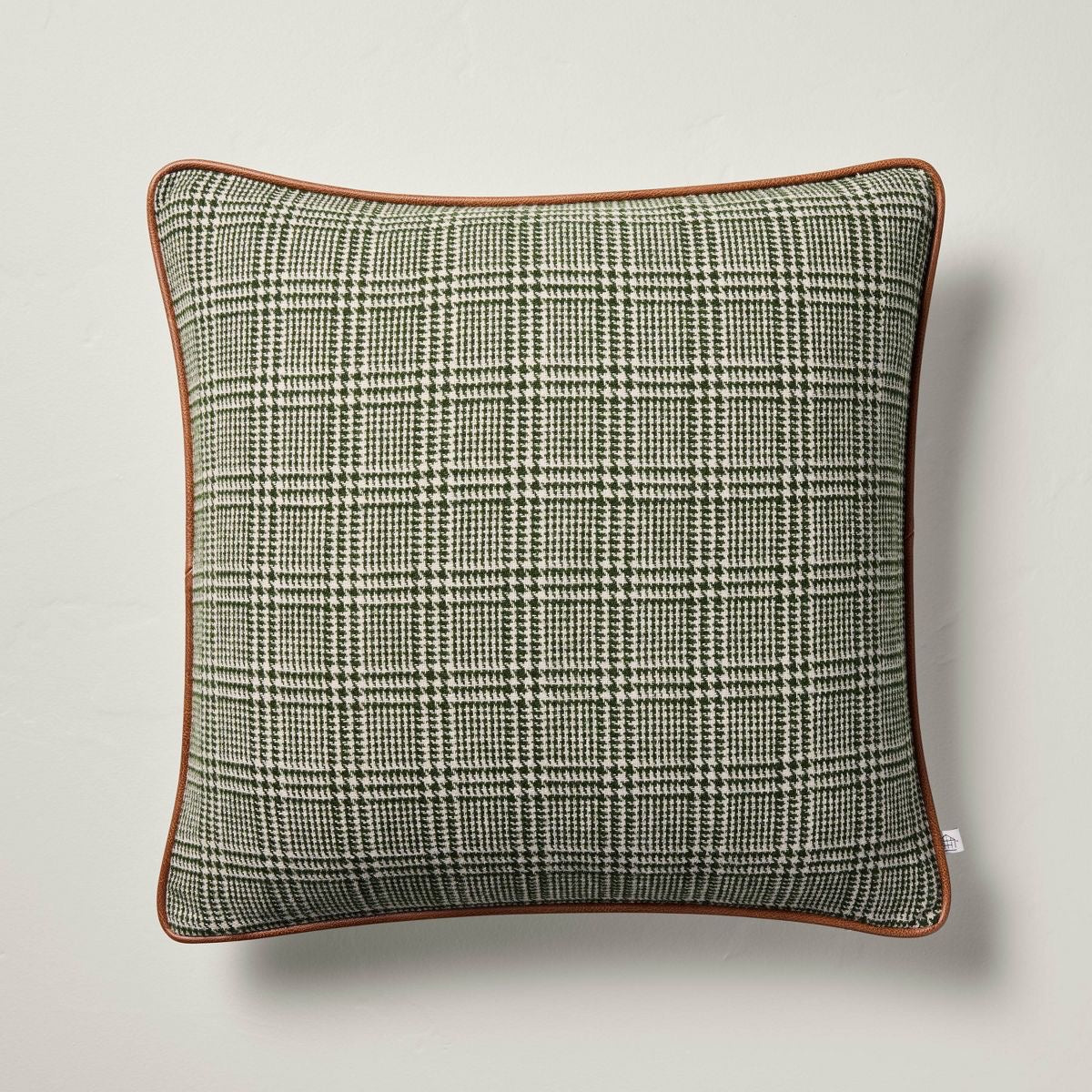 18"x18" Piped Houndstooth Square Throw Pillow Green/Brown - Hearth & Hand™ with Magnolia