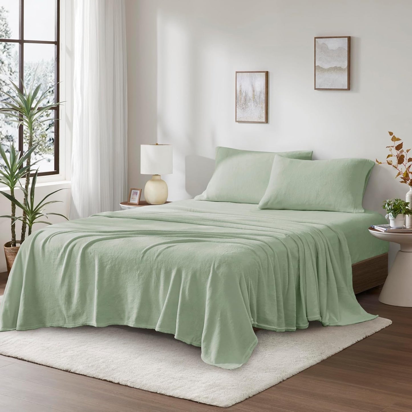 Twin Set Sleep Philosophy True North Soloft Plush Bed Sheet Set, Wrinkle Resistant,  Twin, Green, 3 Piece