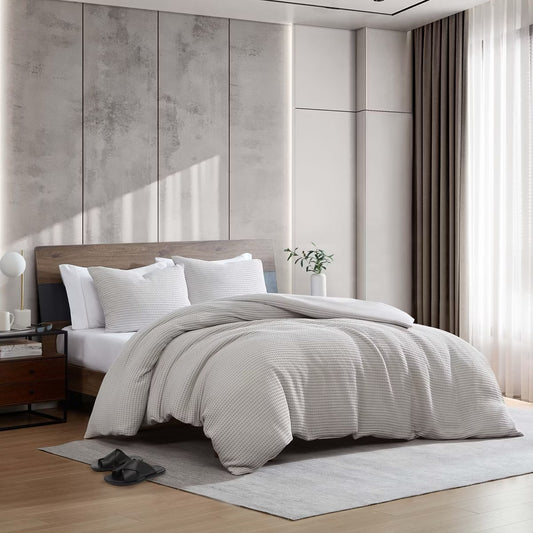 Full/Queen Kenneth Cole New York Textured Duvet Cover & Sham Sets (Solid Waffle-Grey)