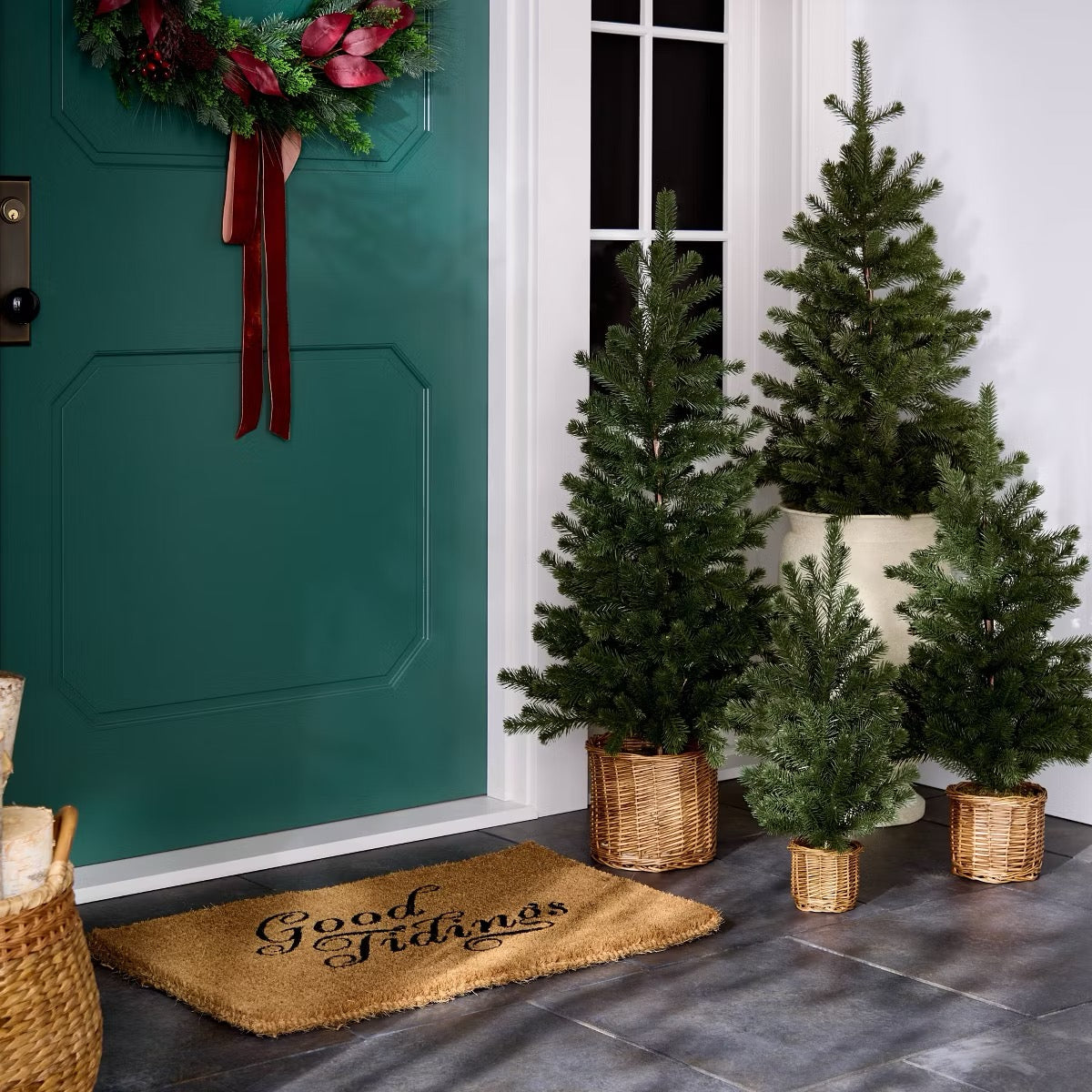 1'6"x2'6" 'Good Tidings' Outdoor Coir Doormat Black - Threshold™ designed with Studio McGee: High Pile, Classic Pattern