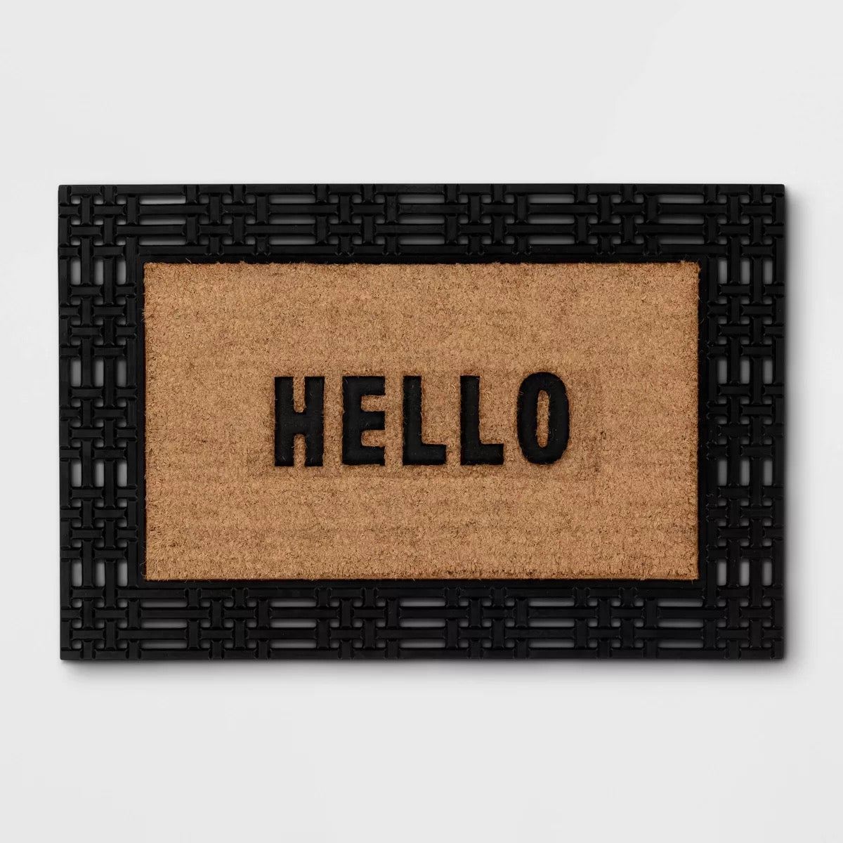 1'11"x2'11" 'Hello' Rubber Coir Doormat Natural/Black - Threshold™: Outdoor Welcome Mat, Front Door Decor