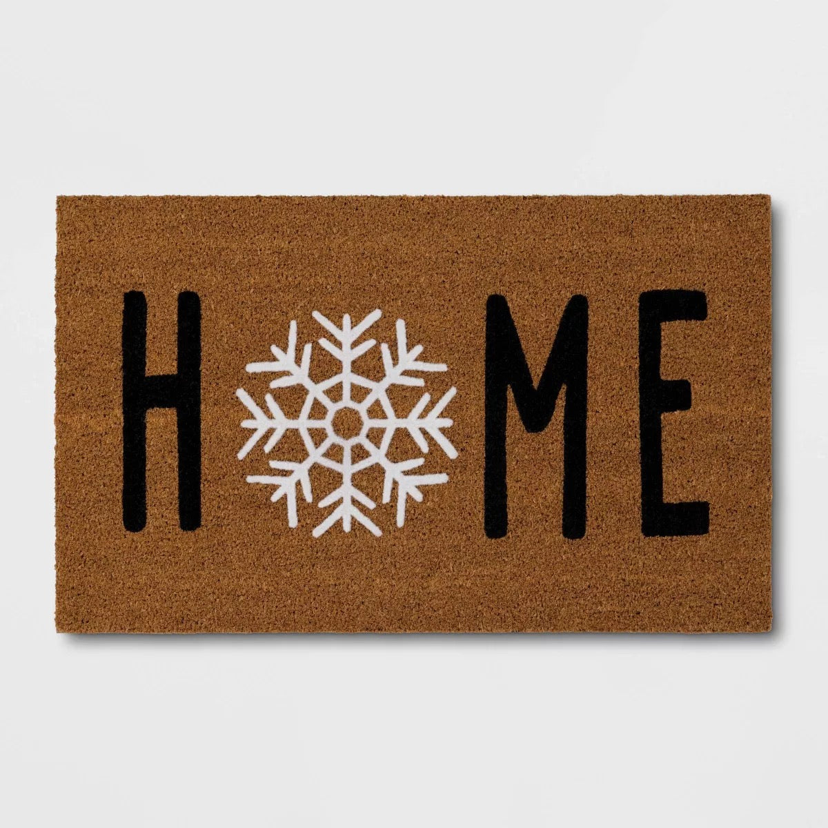 1'6"x2'6" Christmas Snowflakes 'Home' Flocked Coir Doormat Black/White - Wondershop™: Outdoor Medium Pile