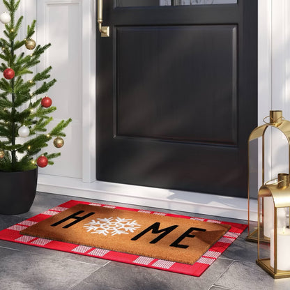 1'6"x2'6" Christmas Snowflakes 'Home' Flocked Coir Doormat Black/White - Wondershop™: Outdoor Medium Pile