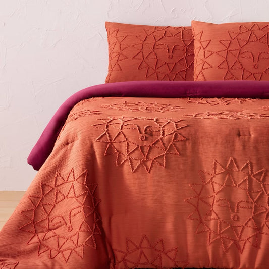 Twin/XL Geo Sun Print Comforter and Sham Set Orange/Fuschia