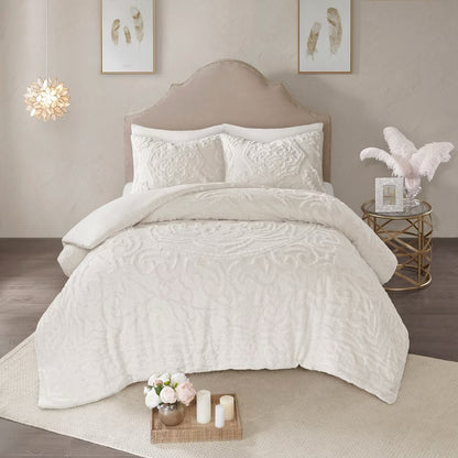 King/California King Cecily Tufted Cotton Chenille Medallion Duvet Cover 3Pc