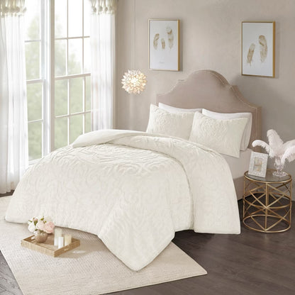 King/California King Cecily Tufted Cotton Chenille Medallion Duvet Cover 3Pc