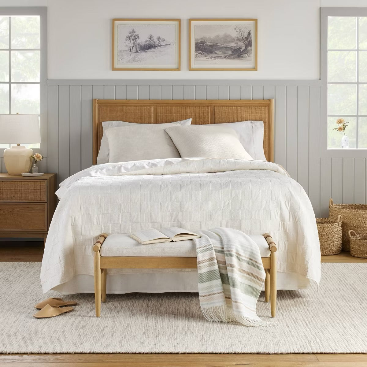 King Checkerboard Stitch Quilt Cream - Hearth & Hand with Magnolia