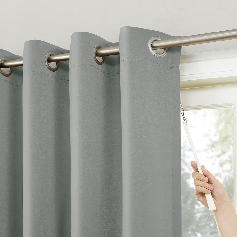 Set of 2 100"x84" Sun Zero Blackout Kenneth Extra-Wide Grommet Sliding Patio Door Curtain Panel Silver Gray