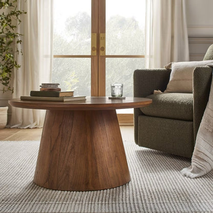 Wooden Round Pedestal Coffee Table - Aged Oak