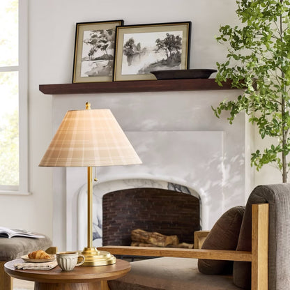 23" Brass Accent Table Lamp with Classic Plaid Shade Cream/Tan - Hearth & Hand with Magnolia