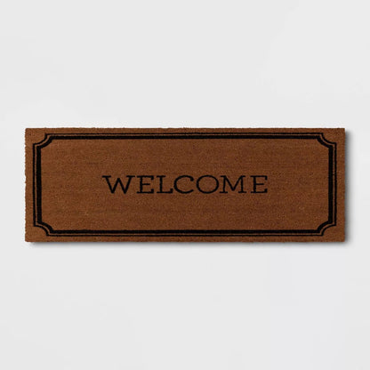 1'10"x3'11" Welcome Estate Doormat - Threshold™: Outdoor Coir Door Mat, Medium Pile, Black, Rectangle, Shake Clean