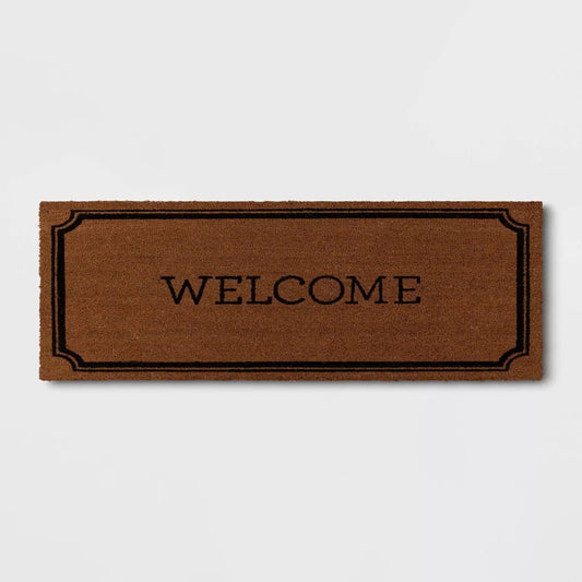 1'10"x3'11" Welcome Estate Doormat - Threshold™: Outdoor Coir Door Mat, Medium Pile, Black, Rectangle, Shake Clean