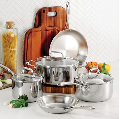 Tramontina Stainless Steel Tri-Ply Clad 8-Piece Cookware Set, Glass Lids,