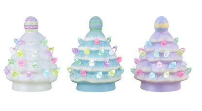 Set of 3 - Mr. Cottontail Ceramic Miniature Lightup Trees