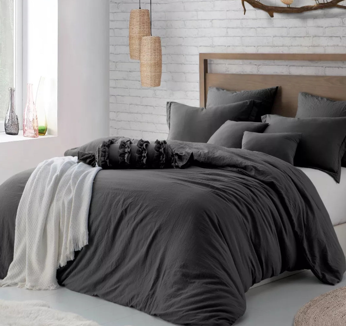 FullQueen Cathay Home Inc. Microfiber Washed Crinkle Duve Charcoal Grey