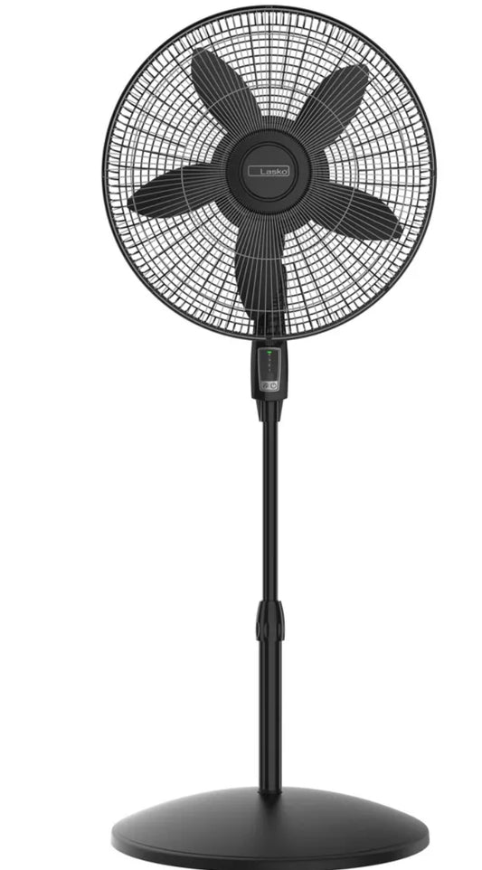 Lasko 18" Stand Oscillating Fan Black: Adjustable Height, Remote Control, 4 Speeds