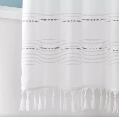 Woven Stripe Tassel Shower Curtain White/Dark Gray - Hearth & Hand with Magnolia