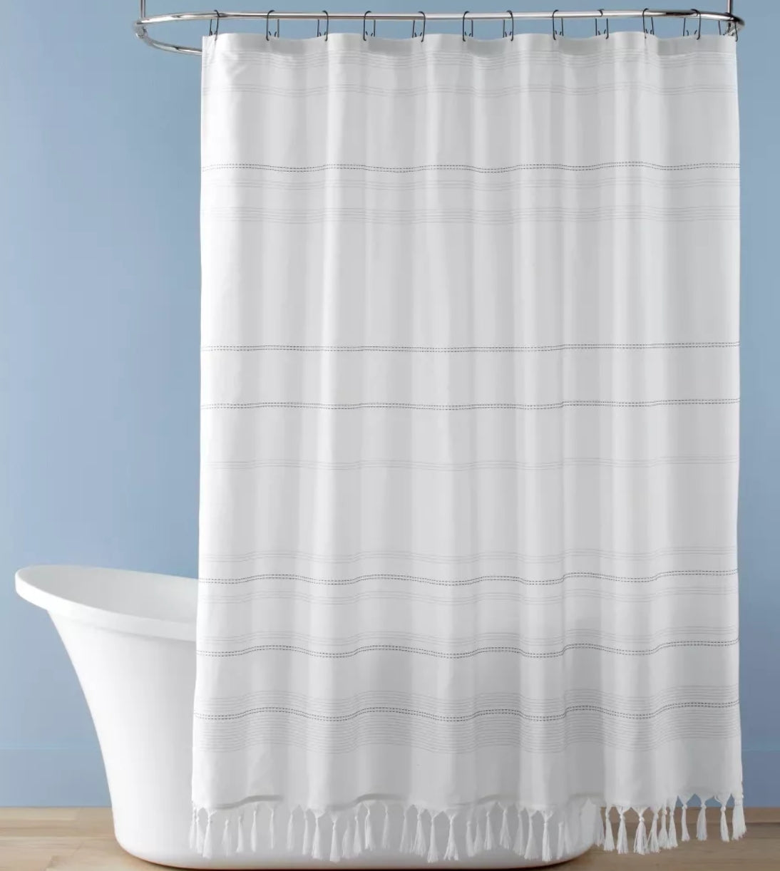 Woven Stripe Tassel Shower Curtain White/Dark Gray - Hearth & Hand with Magnolia