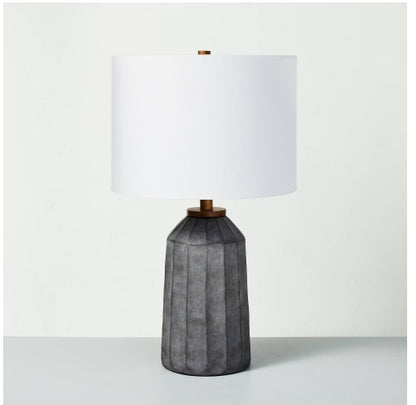 Carved Ceramic Table Lamp with White Drum Shade (Includes LED Light Bulb)