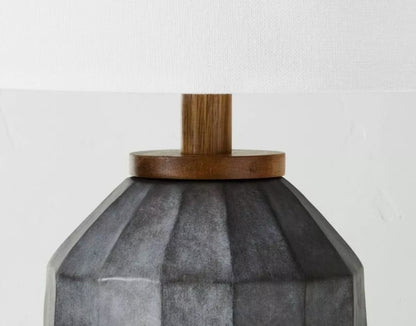 Carved Ceramic Table Lamp with White Drum Shade (Includes LED Light Bulb)